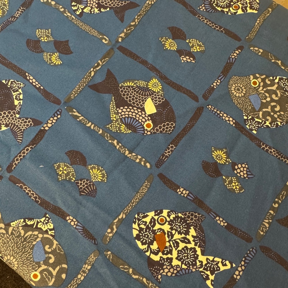 Quilting Fabric Blue Japanese Fish Fan Print Cotton 44x34.5